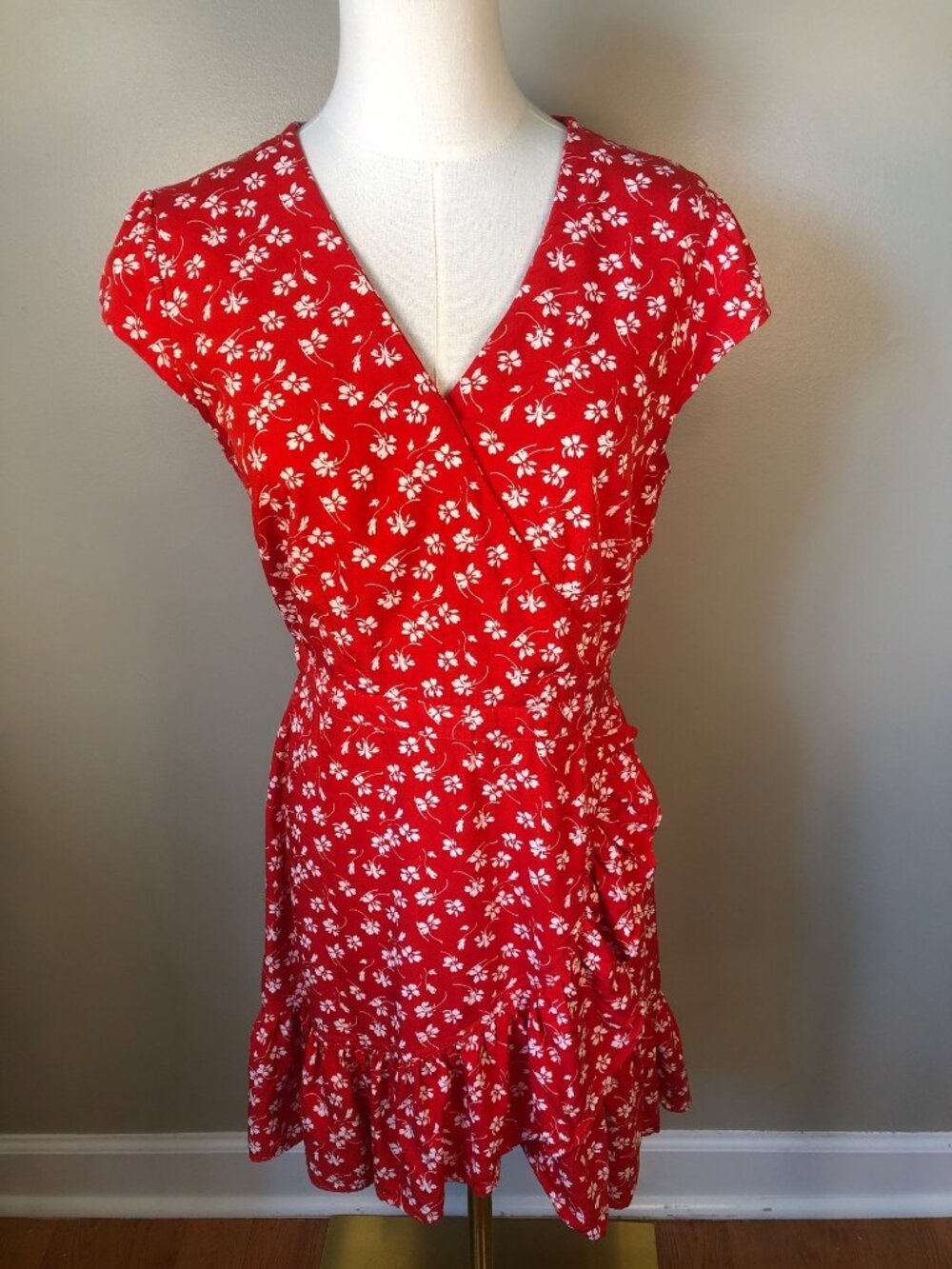J Crew Mercantile Faux Wrap Ruffle Floral Dress Cottagecore Southern Charm Sz 6